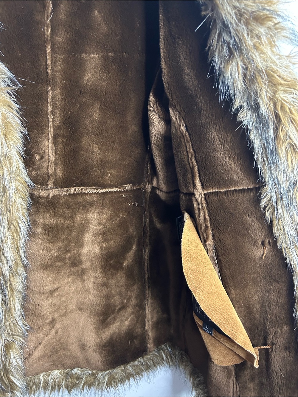 Wilsons Leather Vintage Y2K 90's Pennylane Tan Vegan Fur Lined Jacket Large - Picture 6 of 10